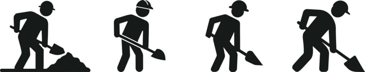 Construction Worker Digging Silhouette Bundle. Construction Worker Silhouette. Worker.