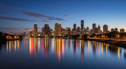 Fototapeta premium City Skyline Reflection at Night