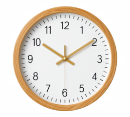 Modern wall clock with minimalist wooden frame and clear black numbers showing time with calm precision