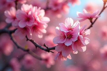 Full bloom sakura, dense floral arrangement, vibrant pink hues , nature, japanese spring, pink