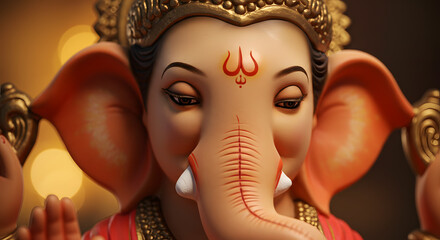 Serene Close-Up of Ganesha Statue, Hindu Deity