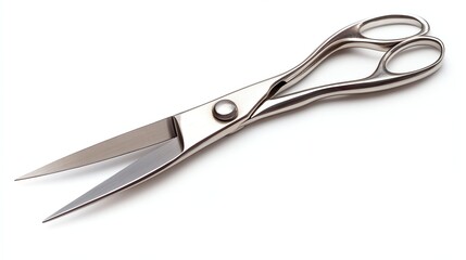 Obraz premium A pair of silver scissors are sharply focused and isolated against a clean white background.