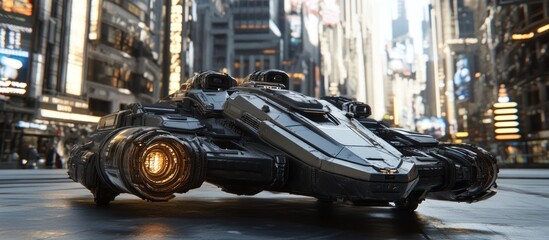 Fototapeta premium Futuristic Vehicle in a Cityscape