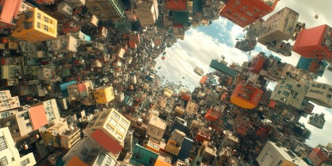 Abstract Cityscape Digital Art Surreal Building Blocks Design Modern Architecture Vibrant Colors