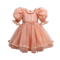 Peach colored dress with puffy sleeves isoleted on white background