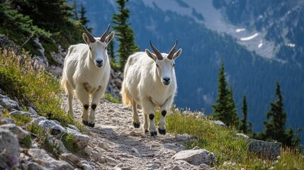 Majestic Mountain Goats on Rugged Terrain, Capturing the Essence of Wildlife