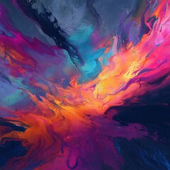 Grey abstract background with dynamic energy patterns and bold colors.