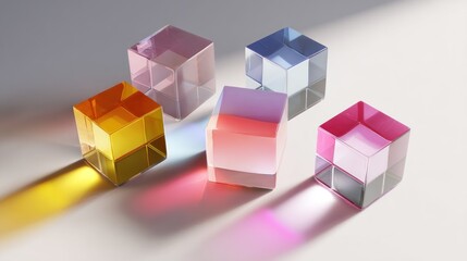Obraz premium Colorful translucent cubes arranged on a light surface