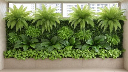 Lush Green Vertical Garden Wall with City View