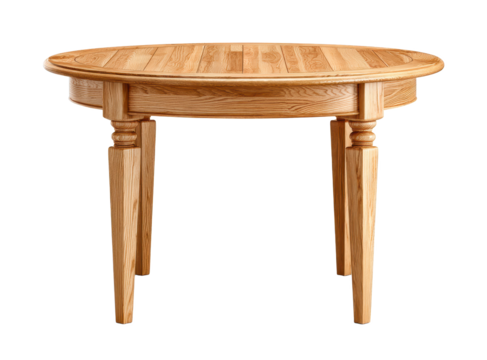 Round wooden dining table with natural finish and carved legs, perfect for cozy family meals and gatherings