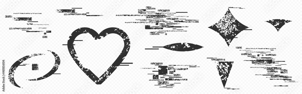 Poster glitched distorted shapes - abstract digital corruption artistic effect. geometric elements with fra