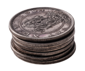 Vintage silver coins stacked for currency collection or display