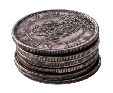 Vintage silver coins stacked for currency collection or display