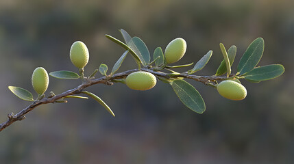 Branch with Green Fruits and Leaves