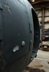 close up of a large metal object in a building