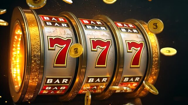 Lucky sevens align, a glittering slot machine animation invoking chance and anticipation for gaming enthusiasts