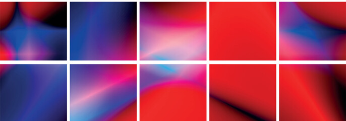 Fototapeta premium Set Of Ten Textured Gradient Backgrounds, Red Pink And Green Mix, For Vibrant Artistic Projects 