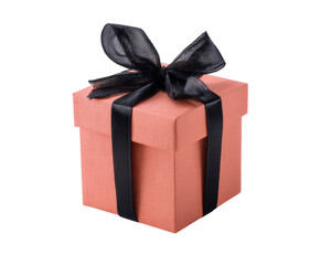 Obraz premium Gift box with black ribbon for special occasions and celebrations on a transparent background, cut out