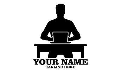 person man working on laptop vector illustration, person man working on laptop logo icon and person working on laptop vector logo illustration