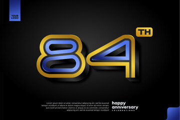 Sleek 3D Number 84 Design in Blue and Gold for Modern Anniversary Celebration on Dark Background