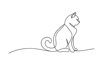 Elegant minimalist line drawing illustration of a sitting cat in profile depicting grace and simplicity