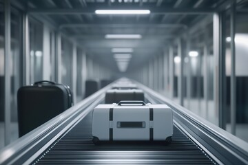 Graphic layouts showcasing luggage handling system in an airport terminal area