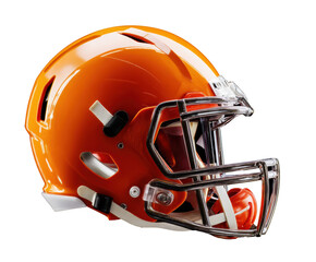 Fototapeta premium Cleveland football helmet in vibrant orange color on a transparent background, cut out