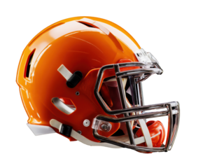 Cleveland football helmet in vibrant orange color on a transparent background, cut out