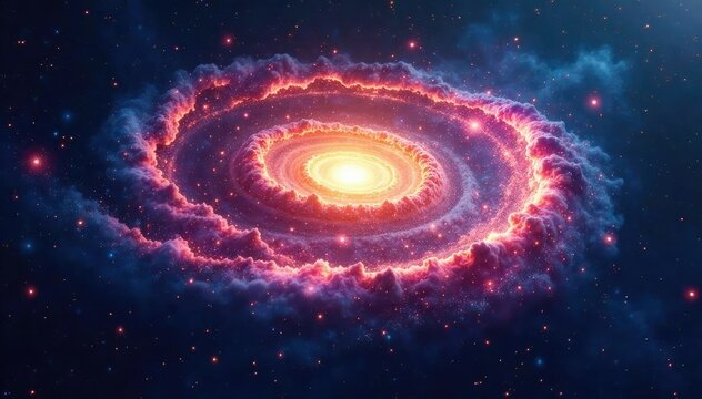Stunning image of a spiral galaxy swirling in deep space, showcasing vibrant colors and cosmic dust , black hole, nebula
