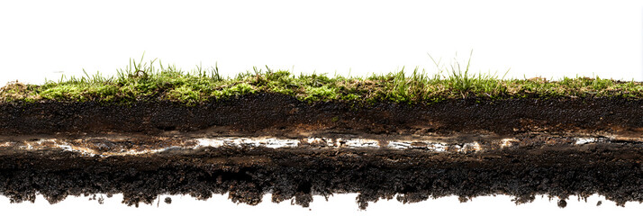 Cross Section of Grass and Soil Isolated On White