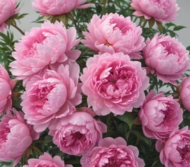 Obraz premium Dense cluster of pink peonies, soft background , beauty, romantic, soft