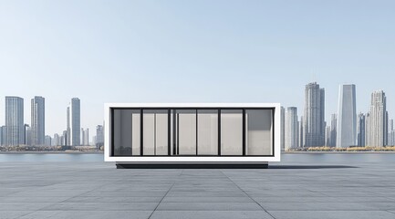 Modern minimalist modular building by the river