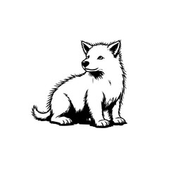 Stylized canine illustration showcases crisp black outline drawing against white