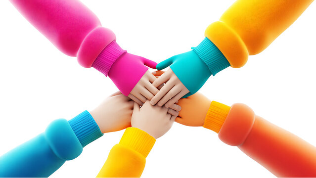 Interlocked hands of diverse people symbolizing unity cooperation and community on black background
