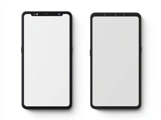The concept of a modern mobile device is represented by a detailed mockup of a frameless smartphone with a blank white screen, ideal for visual UI app demonstrations