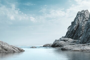 Naklejka premium Serene Coastal Rockscape: A Minimalist Seascape