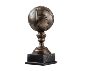 Decorative basketball trophy on marble base for sports achievements on a transparent background, cut out