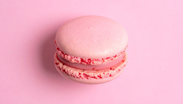 Pink French macaroon in center on pink background
