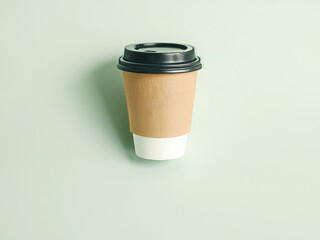 Modern Takeaway Coffee Cup Mockup: Paper Cup with Sleeve on Mint Green Background