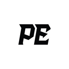 Fototapeta premium PE monogram logo design letter text name symbol monochrome logotype alphabet character simple logo