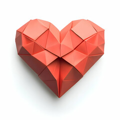 Coral Geometric Paper Heart Sculpture with Shadow