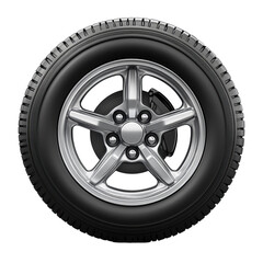 Obraz premium Sleek silver rim black tire detailed 5 spoke design studio shot on dark on transparent background