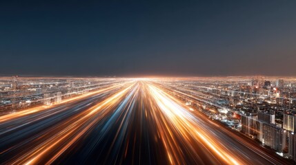 Fototapeta premium Night city lights blur, highway
