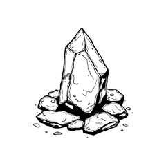 Monochrome mineral formation: an illustration of a geological structure in black and white