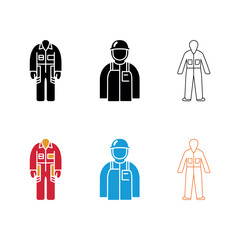 Uniformed worker set features diverse apparel styles and vibrant colors presented against a white backdrop