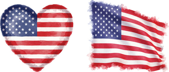 Obraz premium Watercolor Illustration of American Flag Heart