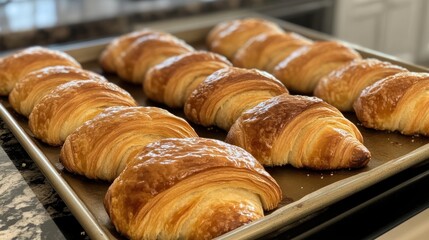 Golden Brown Croissants on a Baking Sheet