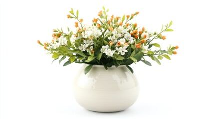 Fototapeta premium Elegant White Ceramic Vase with Delicate Spring Flowers