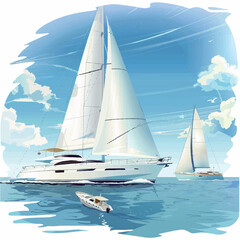 travel, illustration, nautical, boat, vector, vacation, sea, ocean, drawing, yacht, summer, sailboat, wave, marine, holiday, sail, water, landscape, seascape, design, yachting, tourism, ship, nature, 