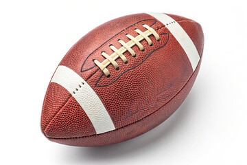 Brown American football ball on white,sports attributes